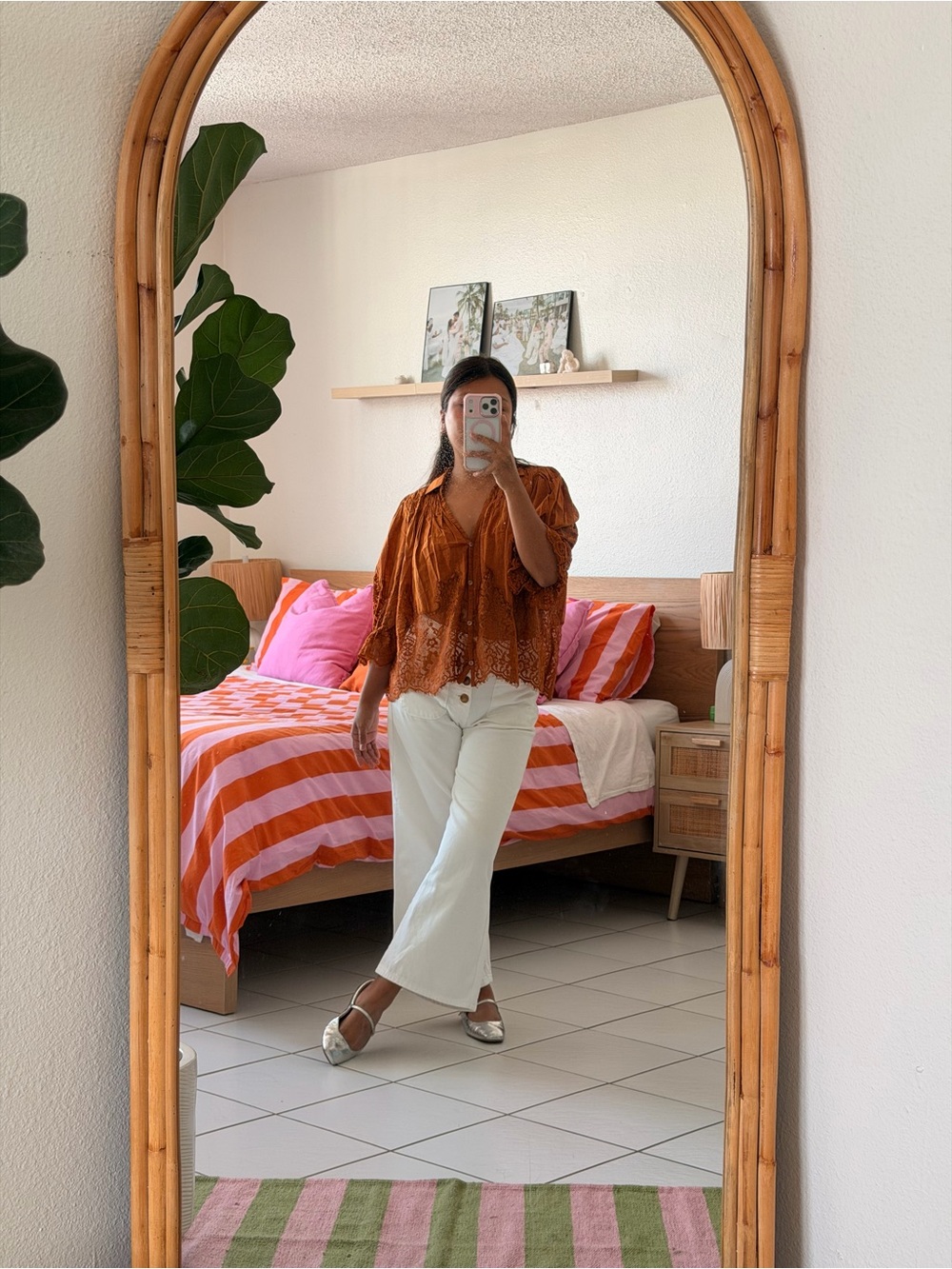 Rust Orange Eyelet Boho Blouse